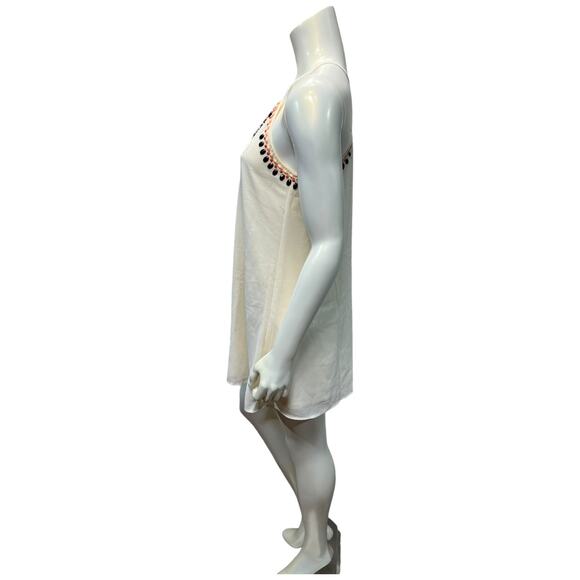 White Beaded Flowy Top or Short Dress – Size Medium, Bead Accents Missing - Picture 2 of 8